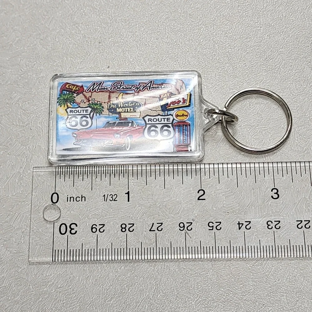 Vintage Route 66 Main Street Of America Car Lucite Keychain Key Ring Collectible